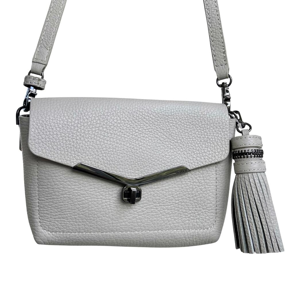 Botkier New York Vivi Dove Grey Pebbled Leather Crossbody Bag Tassel Hardware